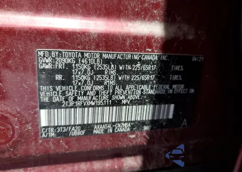 2021 Toyota Rav4 Xle z USA, uszkodzony, nr VIN 2T3P1RFVXMW195111